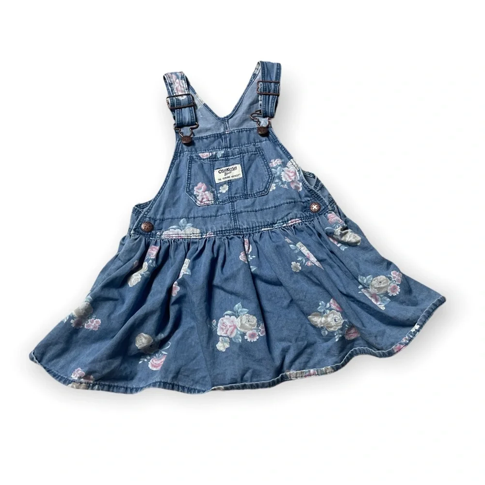 Baby OshKosh B'Gosh Denim Floral Overall Dress 24 Months